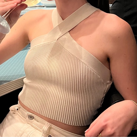 Aritzia Babaton Sculpt Knit Criss Cross Cropped Tank Matte Pearl - Picture 7 of 7